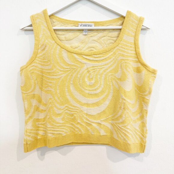 St. John Wool Blend Rounded Neckline Sleeveless Semi Crop Tank Top Yellow Large - Picture 1 of 8